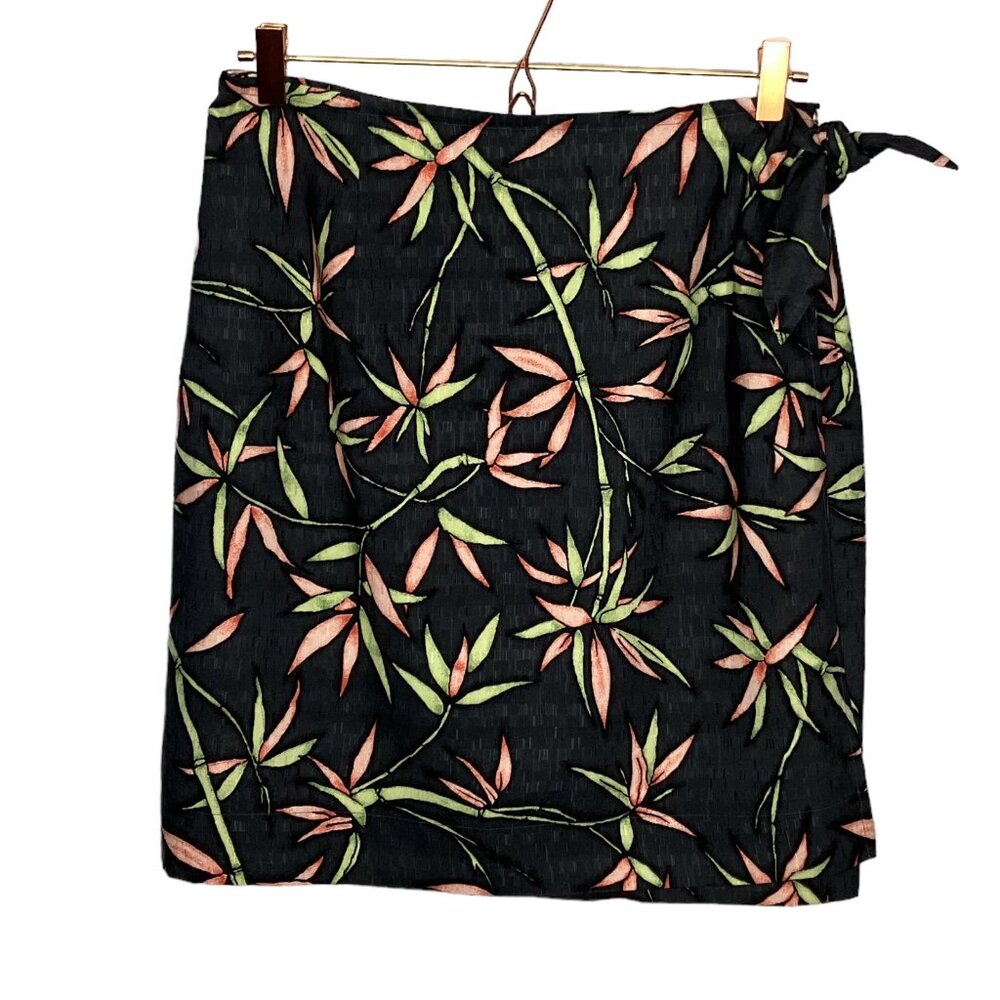 Tommy Bahama Medium Dark Gray 100% Silk Hawaiian Tropical Bamboo Tie Wrap Skirt‎
